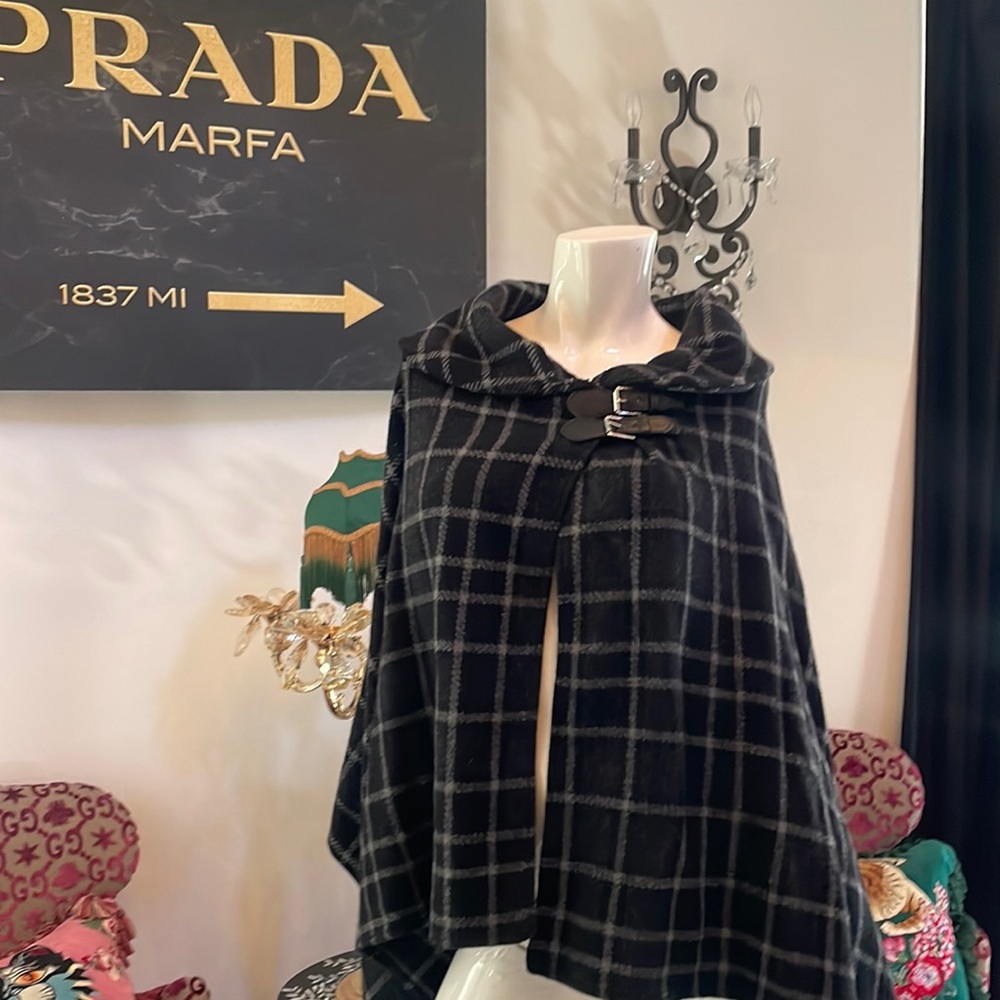 Ralph Lauren Black and Gray Plaid Cape